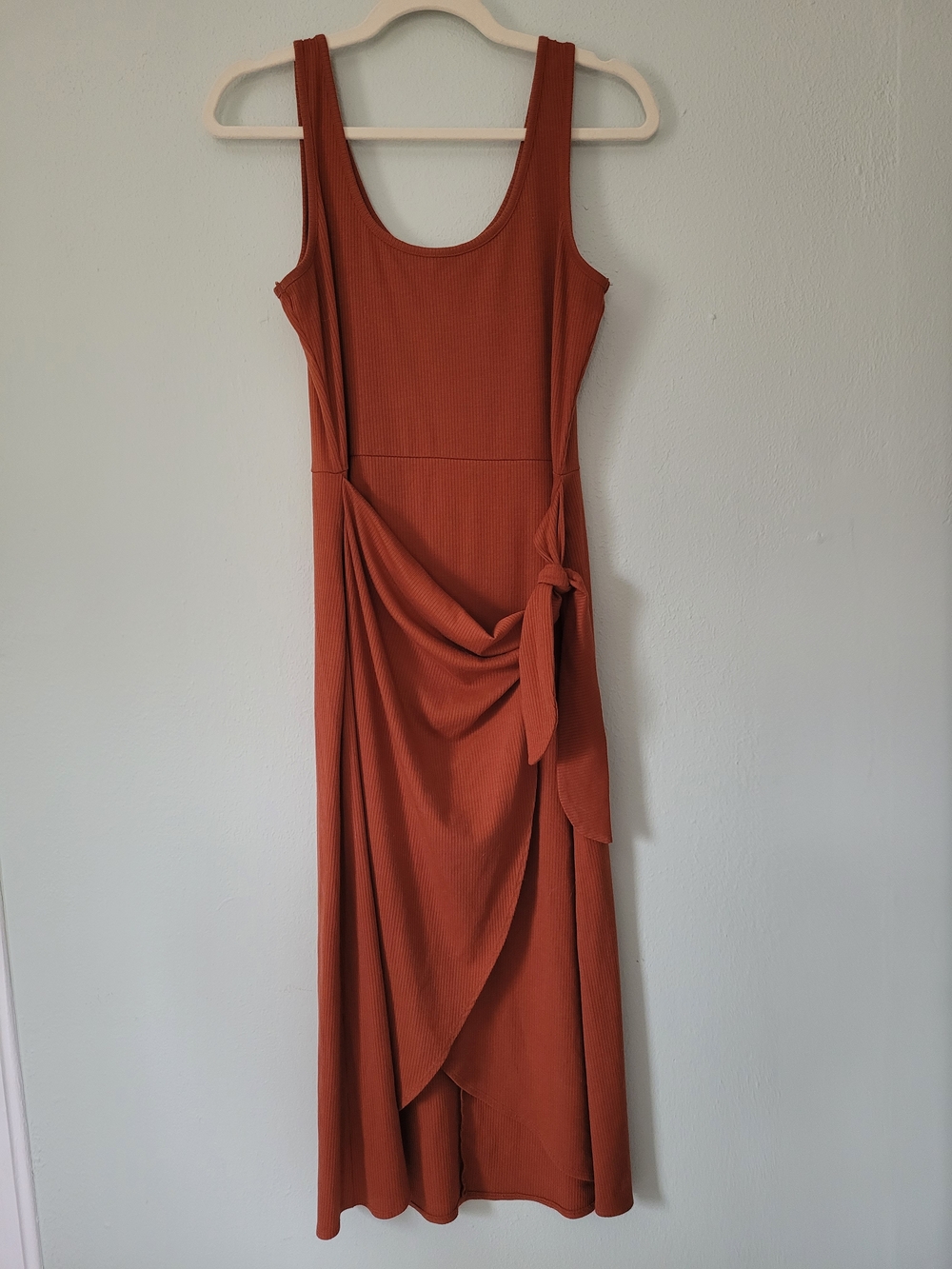 Rust Scoop Neck Maxi Dress with Side Tie - nine britton - Size M